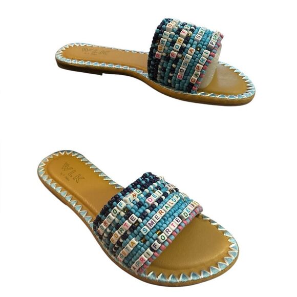 Women's Vacation Beaded Slide Sandals - Blue - Picture 3 of 7